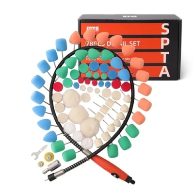 Image de Mini polisseuse, M14 Arbre Flexible, 78 Pièces tampons de Polissage Éponge Polissage,tampons en Laine,pour Les Outils rotatifs/polisseuse, perceuse électrique Meuler, Nettoyer et Polir SP DP087N