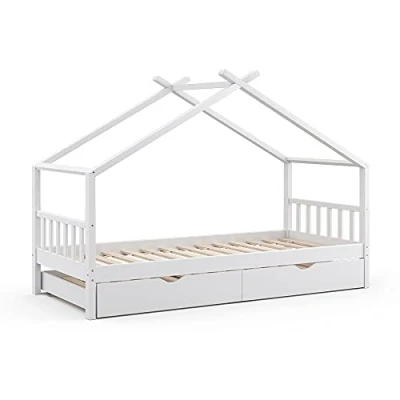 Image de VitaliSpa lit cabane Design, Blanc, 90x200 cm avec d&#039;appoint