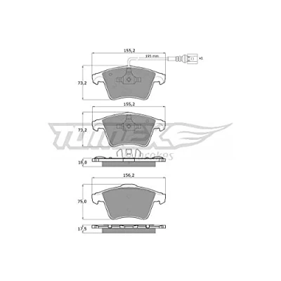 Image de TOMEX brakes TX 13 931 Jeu de plaquettes frein Essieu avant contact signal d&#039;usure inclus VOLKSWAGEN: Transporter 5, 6