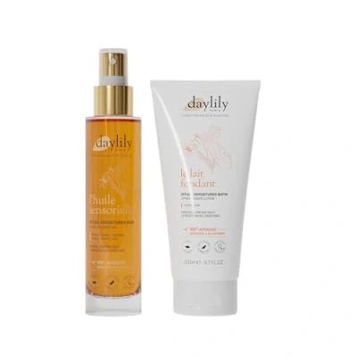 Image de Daylily Coffret Anti Vergetures Lait Fondant Rituel Matin 200mL + Huile Sensorielle soir 100mL Hydrate et Nourrit la Peau Végan &amp; Cruelty Free Fabriqué en France