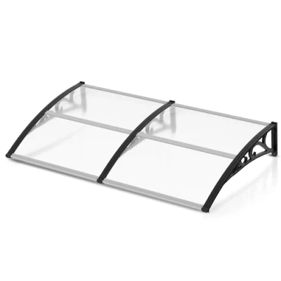 Image de Jiubiaz Auvent pour porte d&#039;entrée 200 x 100 cm en polycarbonate 6 mm Support polypropylène arqué transparent Extrêmement résistant aux intempéries Protège de la pluie,