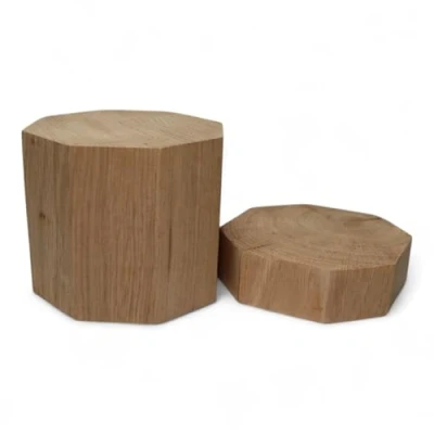Image de Blocs de bois arrondis en chêne massif avec base octogonale 10x10x...cm, cubes arrondis, style rustique, produit naturel (10x10x15cm)