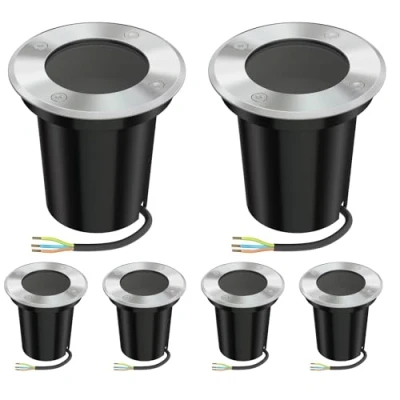 Image de ledscom.de 6 lampes encastrées dans le sol BOLI pour l&#039;extérieur, IP67, inox, rondes, 108mm Ø, 1x GU10 max. 15W