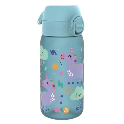 Image de ION8 Gourde Enfant, 350ml, Anti Fuite, Facile à Ouvrir, Verrouillage Sécurisé, Lavable en Lave Vaisselle, Sans BPA, Poignée de Transport, Nettoyer, Carbone Neutre, Licornes Bleu