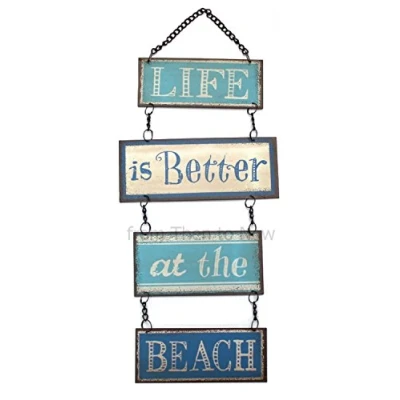 Image de Plaque en métal design vintage à suspendre avec inscription Life Is Better At The Beach
