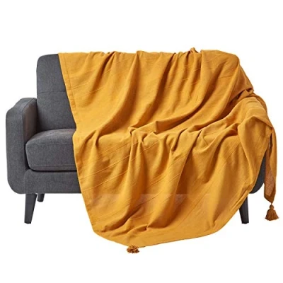Image de HOMESCAPES Jeté de lit ou canapé en 100% Coton tissé Main Rajput Jaune Moutarde 255 x 360 cm