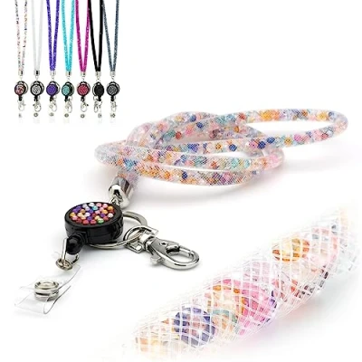 Image de Cordons Tour de Cou Lanière Rétractable strass scintillants avec clip en métal pivotant Carte d&#039;identité Lanyard Enrouleur Collier Bling Cristal pour Badge Porte Multicolore