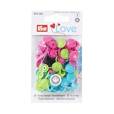Image de PrymLove Flower Shape Non Sew ColorSnaps 13.6mm Snap Fasteners by Prym Love Assorted Pack of Turquoise, Apple Green and Bright Pink (30pc), 12 x 7 2 cm