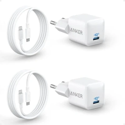 Image de Anker 511 Chargeur Nano USB C 20 W, Rapide, Durable et Compact PIQ 3.0, pour iPhone 14/13, Galaxy, Pixel 4/3, iPad/iPad Mini(+ 2 Câble vers de 180 cm)