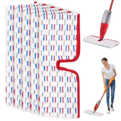 Image de 5 Pièces Recharges Serpillere Compatible avec Vileda Balai Serpillere, 2 en 1 Réutilisable Recharge Microfibre Rouge Bleu Gris pour Spray Max Balai, Convient à Tout Type de Sols