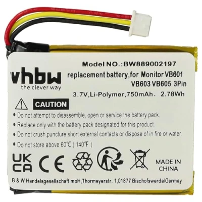 Image de vhbw 1x Batterie Compatible avec Boifun VB603, VB601, E40, VB610, VB605 Moniteur bébé, babyphone (750mAh, 3,7V, Li polymère)