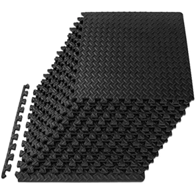 Image de ProsourceFit Puzzle Exercise Mat ½ in, EVA Interlocking Foam Floor Tiles for Home Gym, Workout Equipment, Padding Kids, Black, 24 in x 48 Sq Ft 12