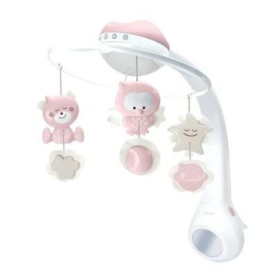 Image de Infantino Mobile Musical 3 en 1, Transformable Projecteur et Veilleuse avec Mode Réveil, 6 Mélodies Intégrées 4 Sons Nature, Rose