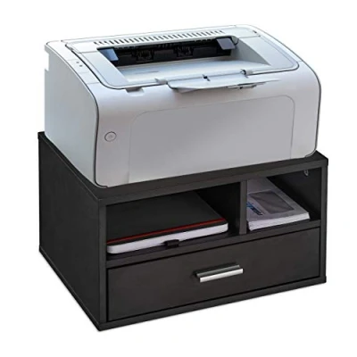 Image de relaxdays Support d’imprimante Table de Travail, 3 Compartiments, étagère, aggloméré, Meuble HxLxP 22 x 40x 30 cm, Noir