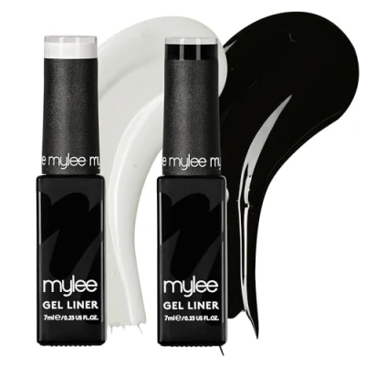 Image de Mylee Set de Vernis à ongles Liner Gel 2x7ml [Monochrome Canvas] avec pinceau pour Nail Art intégré Manucure et pédicure UV/LED, Usage professionnel domestique Application facile durable