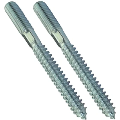 Image de AERZETIX C44771 Lot de 2 vis à double filetage goujon patte métal/bois avec ou sans cheville Ø10x100mm en acier zingué couleur argent