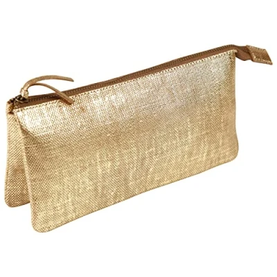 Image de Clairefontaine 410049C Grande Trousse 2 Compartiments Kleo Pathra en Véritable Cuir d&#039;Agneau 22x11cm, Or