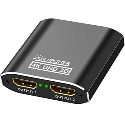 Image de Splitter HDMI 4K, Switch Aluminium Répartiteur 1 Entrée 2 Sorties Affichage Simultané, 4K@30HZ 3D UHD 1080P, pour Xbox PS3 PS4 Lecteur Roku Blu Ray HDTV Apple TV et Plus Appareil