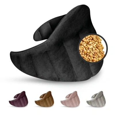 Image de LESCHI XXL Coussin chauffant micro ondes (60x28cm) en coton 100% bio, 11 compartiments, noir, Bouillotte graines de blé idéale pour réchauffer épaules, cou, dos, nuque