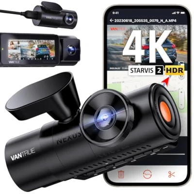 Image de VANTRUE N4 Pro 3 HDR Dashcam Voiture 4K+1080P+1080P, STARVIS 2 IMX678 360 degrés Camera Embarquée, 5GHz WiFi GPS Dash Cam Infrarouge Avant Arrière, Commande Vocale 24h. Mode Parking Tampon, Max 512G