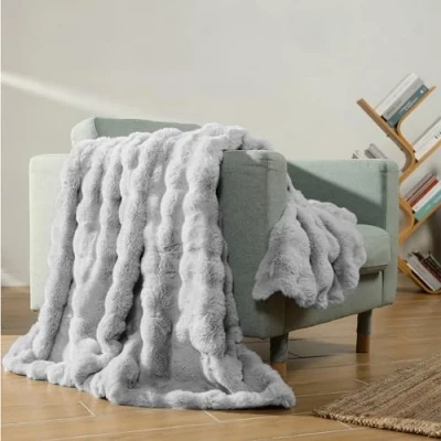 Image de HOMELEVEL Plaid Fausse Fourrure 127 x 152 cm Epais Tout Doux apect de Lapin en Polyester Couverture cocooning Salon Chambre lit canapé