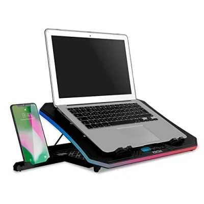 Image de KROM KOOLER NXKROMKOOLER Refroidisseur pour Ordinateur Portable jusqu&#039;à 19&quot;, 6 Ventilateurs, RGB, Support Smartphones, écran LCD et HUB USB Noir Taille Unique