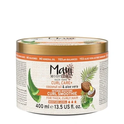 Image de Maui Moisture Masque capillaire Smoothie Curl Care + Coconut Oil (pot de 400 ml) Soin cheveux hydratant à l&#039;huile noix coco végan pour épaix et bouclés