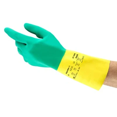 Image de Ansell AlphaTec 87 900 Gants de Travail Multifonctions, Résistance Chimique, Design Durable avec Excellente Préhension, Finition Intérieure en Coton, Gant Homme Femme, Vert, Taille L (12 Paires)