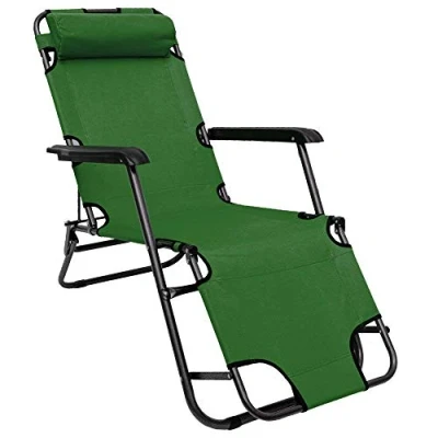 Image de AMANKA Chaise Longue inclinable et Pliante Transat de Jardin 153 cm + appuie tête Amovible Repose Jambes Dossier inclinables Vert