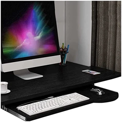 Image de Tablette coulissante pour Clavier, tiroir Clavier avec Support réglable en Hauteur, Plateau Bois Coulissant sous Le Bureau, rallonge de Bureau et Souris