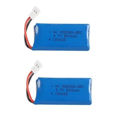 Image de YUNIQUE GREEN CLEAN POWER Ensemble de 2 Batteries LiPo 3.7V 500mAh Rechargeables Compatibles avec HUBSAN X4 H107L, H107C, H107D, JXD 385 Haute Qualité Dimensions : 42x20x8 Poids 13 Grammes