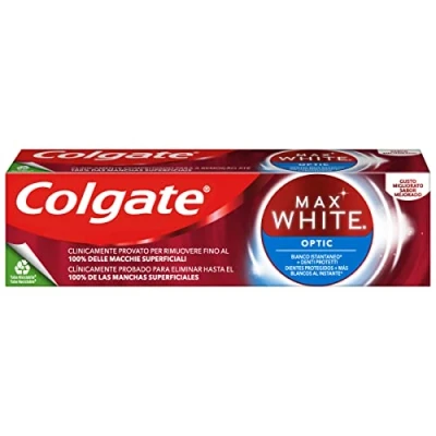 Image de COLGATE Dentifrice Blancheur Max White Optic Instantanée Cliniquement Prouvée Élimine jusqu&#039;à 100% des tâches à la Surface Dents Lot de 1 Tube 75ml