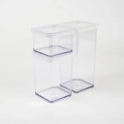Image de Rotho Loft Lot de 3 boîtes conservation en plastique alimentaire (SAN) sans BPA, transparent/blanc, 1 x 0,5 l + 1,5 (21,2 11,4 23,5 cm)