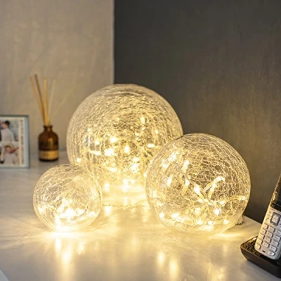 Image de Lights4fun Lot de 3 Décorations Boules Lumineuses LED en Verre Craquelé à Piles