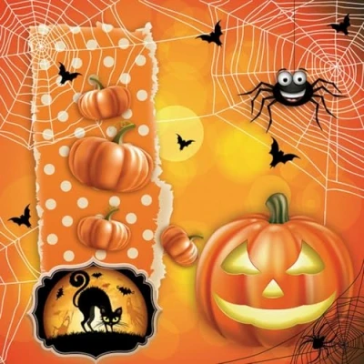 Image de Lot de 20 serviettes table en papier avec motif automne et Halloween 33 x cm