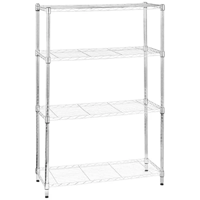 Image de Amazon Basics Étagère à 4 tablettes étroites réglables en Hauteur avec Pieds de nivellement, Charge Max. 453 kg, Chromé, 35.6 x 91.4 137.1 cm (l L H)