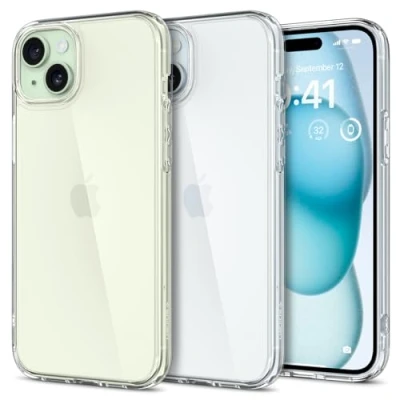 Image de Spigen Coque [Anti Jaune et Antichoc] en Dos PC Bumper TPU Ultra Hybrid pour iPhone 15 Transparent