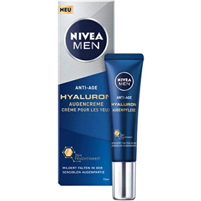 Image de NIVEA MEN Crème anti âge Hyaluron pour les yeux (15 ml), soin des réduit signes de fatigue, hydratant adoucit rides visibles dans la zone