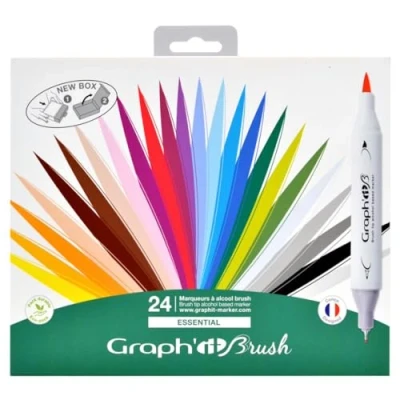 Image de GRAPH’IT Brush Marker Set de 24 marqueurs à alcool double pointe pour dessin manga et illustration, extra fine pinceau Essential