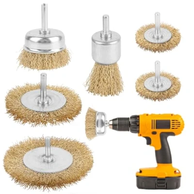 Image de 6PCS Brosse Metallique pour Perceuse, Brosses Métalliques Rotatives, Fil D&#039;acier Roue, Meuleuse Visseuse Perceuse à Nettoyer Bois en Métal Meulage, Polissage, Dérouillage