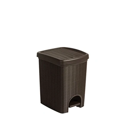 Image de Poubelle à pédale Aspect rotin Insert amovible inclus Volume de 20 l Couleur agréable : marron Idéale pour la salle bain, cuisine ou le bureau