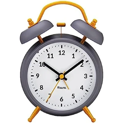 Image de fisura. Réveil Matin Gris et Jaune. Reveil Analogique avec veilleuse à LED. Silencieux sans Tic Tac. Cadran de 9 centimètres. Dimensions : 11,7x5,5x16. en Métal ABS