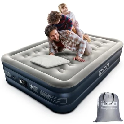 Image de iDOO Matelas Gonflable, Lit Gonflable avec Pompe intégrée, Auto gonflage/dégonflage Rapide en 3 Minutes, revêtement Confortable,Idéal Camping 137x193x46cm 295kg Max, 2 Personnes