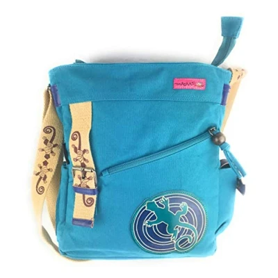 Image de Macha Sac Ethnique en coton aux imprimés colorés et empiècements cuir, à bandouliere cuir Pour Femme Indien coloré (turquoise)