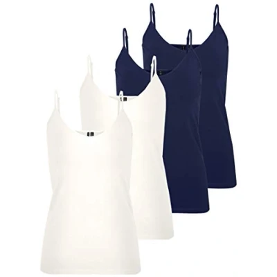Image de VERO MODA Vmmaxi My Soft V Singlet Noos Top pour Femme, Blanc/Bleu (2 x Blanc Neige / 2 Noir irisé), XL