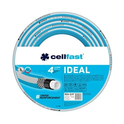 Image de Cellfast IDEAL Tuyau D&#039;arrosage, Durable, Flexible, 4 Couches, Durable Tresse Croix, Résistant aux UV et algues, Technologie REACH, 27 Bar, 20/+60С Temp. 3/4&quot;, 50m
