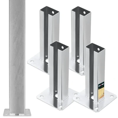 Image de KOTARBAU® Lot de 4 supports poteau 60 x 40 mm Plaque cheville avec pied Clôture Galvanisée à chaud Douille visser Pour poteaux double fil