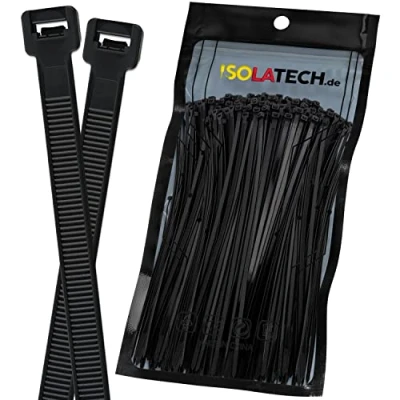 Image de ISOLATECH Colliers de serrage Noir Résistant aux UV 300 pièces 350mm x 3,6mm grand petit long large fin extra fort indéchirable verrouillable qualité industrielle Nylon Set Sélection