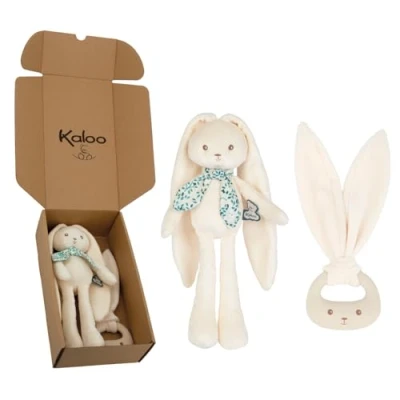 Image de Kaloo Coffret Cadeau Naissance Bébé 2 Pièces : Doudou Pantin Lapin 25 cm + Anneau de Dentition en Silicone Lapinoo Couleur Crème Dès la K390041