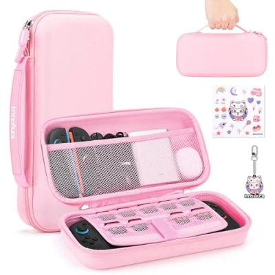 Image de innoAura Housse Switch 2 pour NS Console (2025), Étui Rigide avec 12 Cartouches de Jeux, Sac Hard Le Voyage et Stockage (Rose)